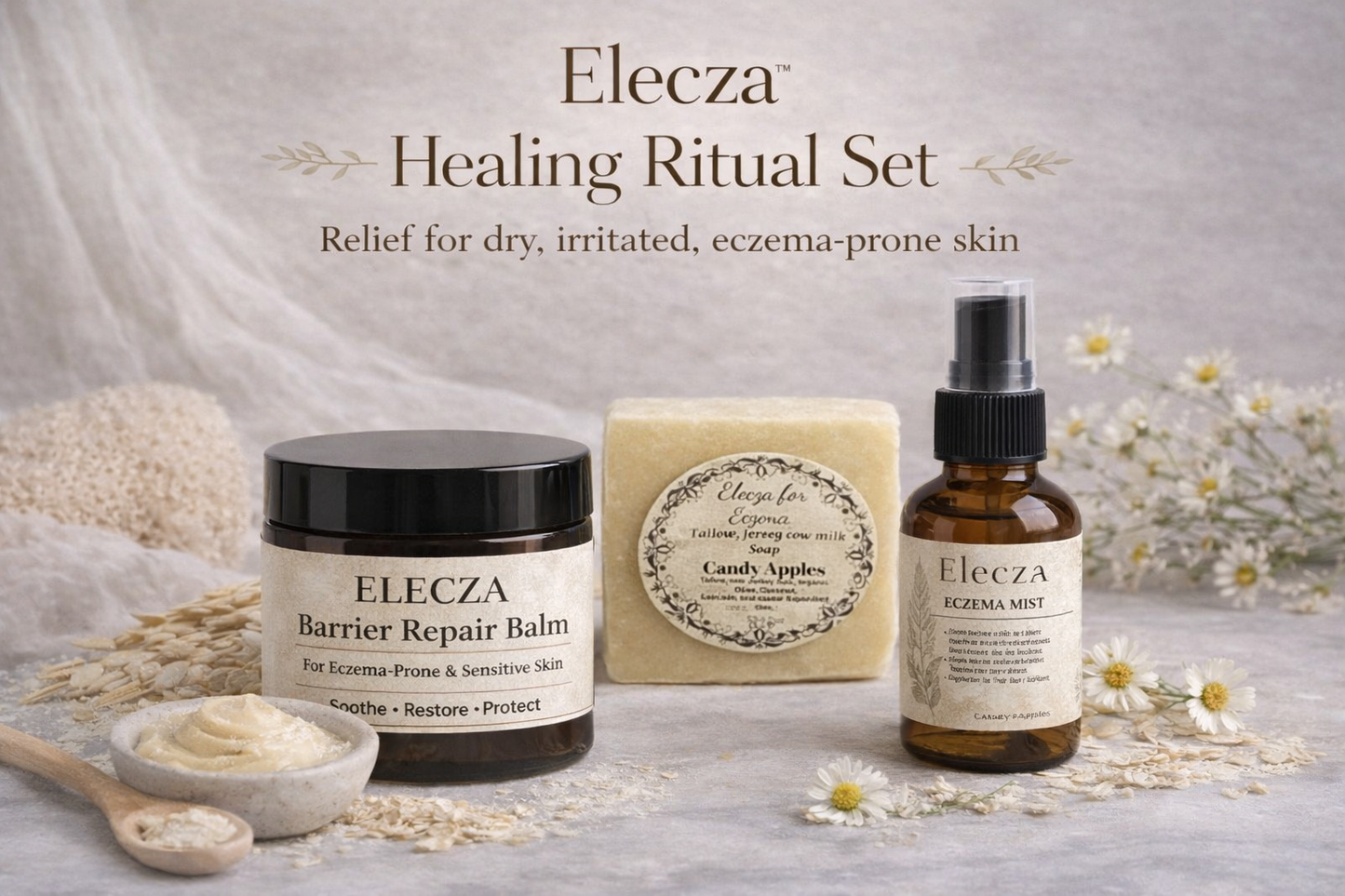 Eczema Relief Set- Complete Sensitive Skin Routine (spray+soap+balm)